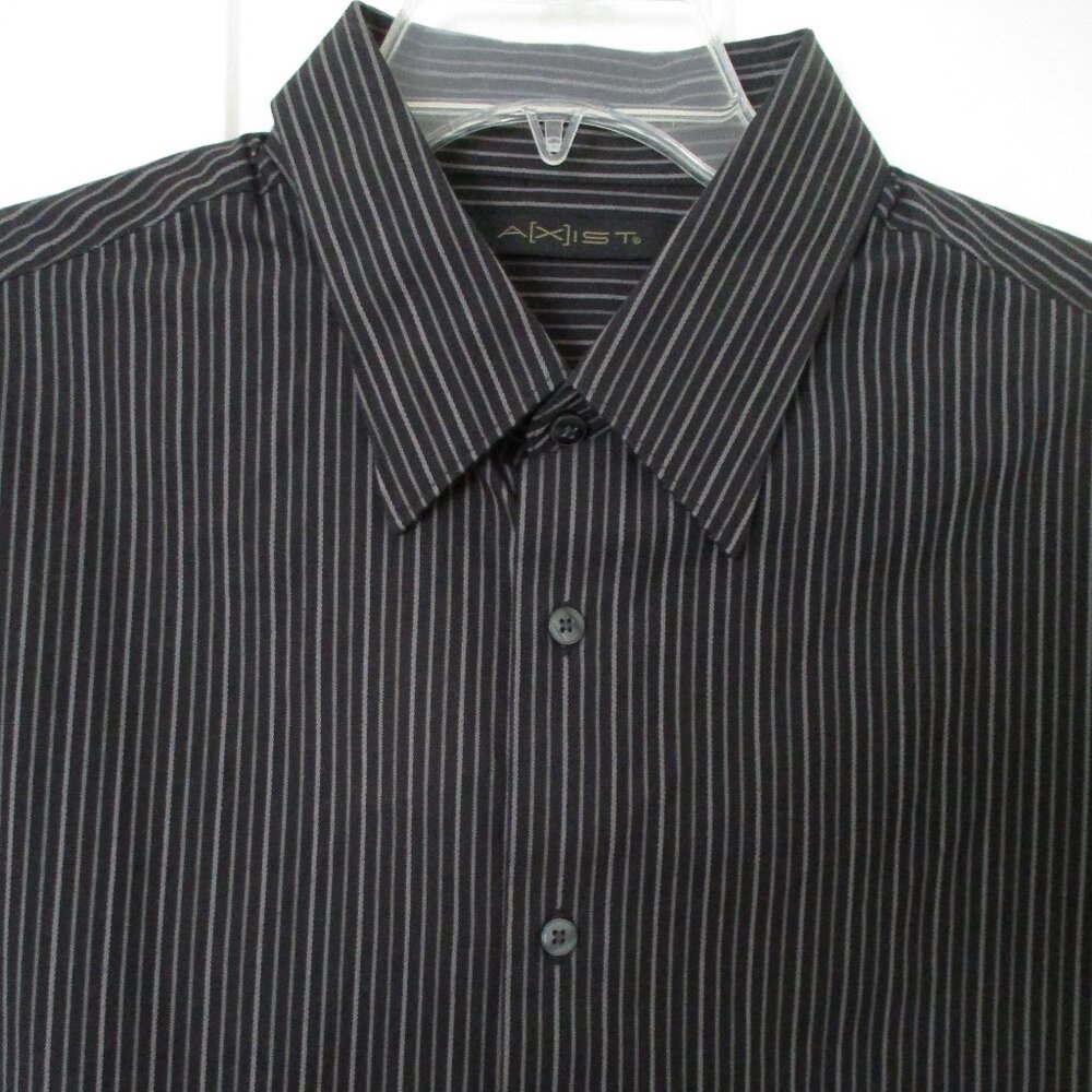 Axist Mens L/S Black Silver Pinstripe Cotton Poly Dress Shirt-Size 17.5/34 or XL